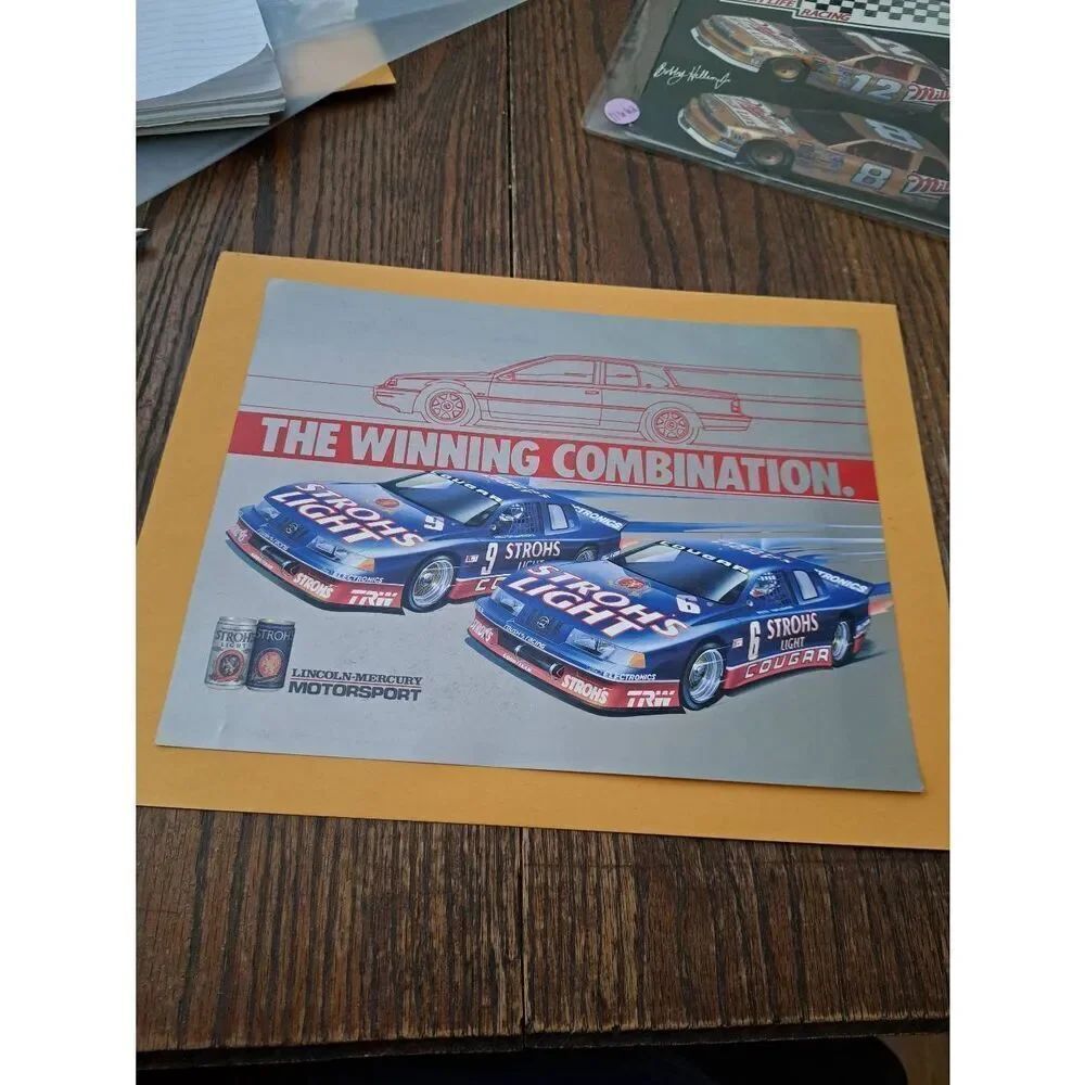 1989 Stroh Light Cougar Racing Card Pete Halsmer Wally Dallenbach Jr 8x11 Nascar
